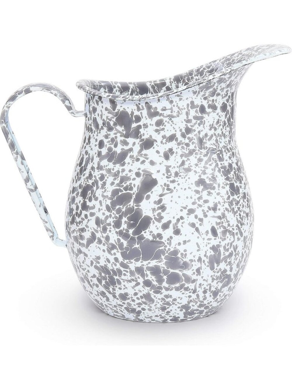 Vintage Style Enamel Pitcher, 3 Quart, Grey & White Splatter Design
